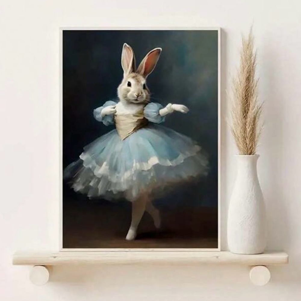 Whimsical Bunny Canvas Print Unframed Nursery Girls Room Dance Ballet Art Print
